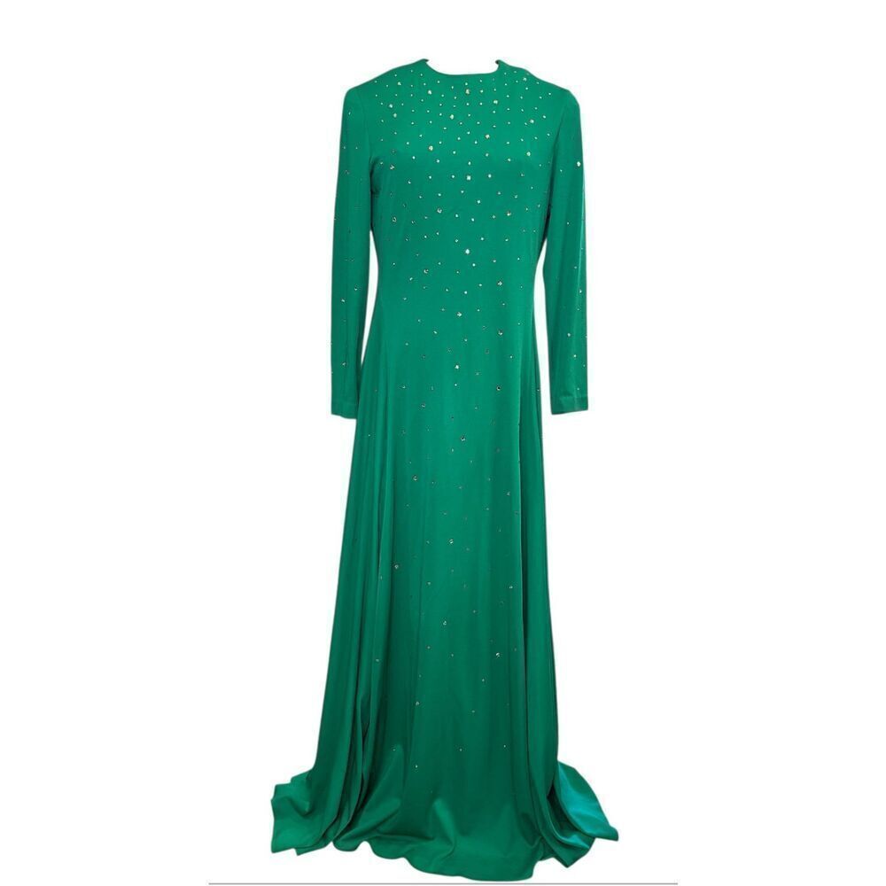 New!  Parues Feinstein Vintage Formal Gown Scattered Crystals Sz. 18 Green